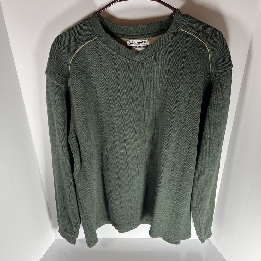 Columbia North Rim Pullover Sweatshirt Men's XXL Green Long Sleeve V-Neck EUC
